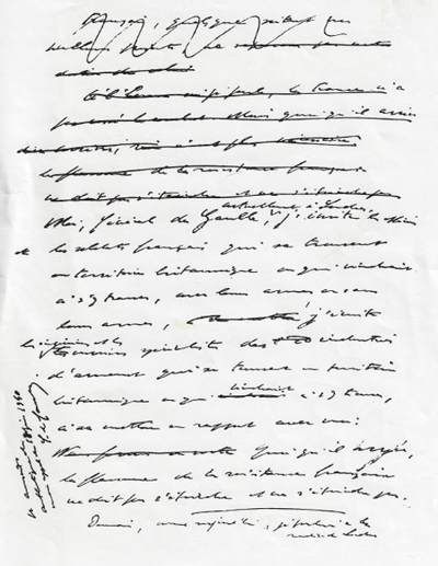 Appel du 18 juin 1940 – copie originale écrite par le Général de GAULLE s
