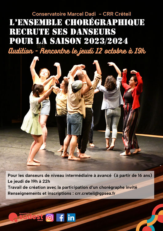L’ensemble chorégraphique du Conservatoire Marcel Dadi - CRR Créteil recrute ses danseurs