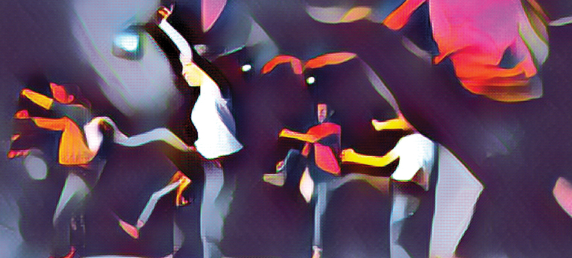 Photo d'un tableau abstrait coloré avec des danseurs