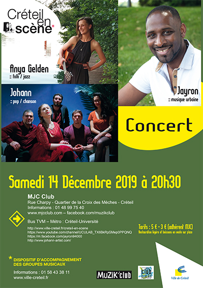 Créteil en scène : concert samedi 14 décembre 2019 au Muzik club !
