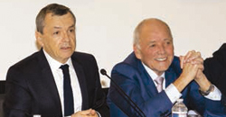 Laurent Cathala, maire de Créteil, et Alain Weill, président directeur général d’Altice France