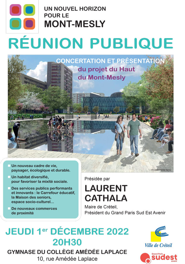 Affiche de le réunion publique pour le projet de rénovation Mont-Mesly le 1er décembre